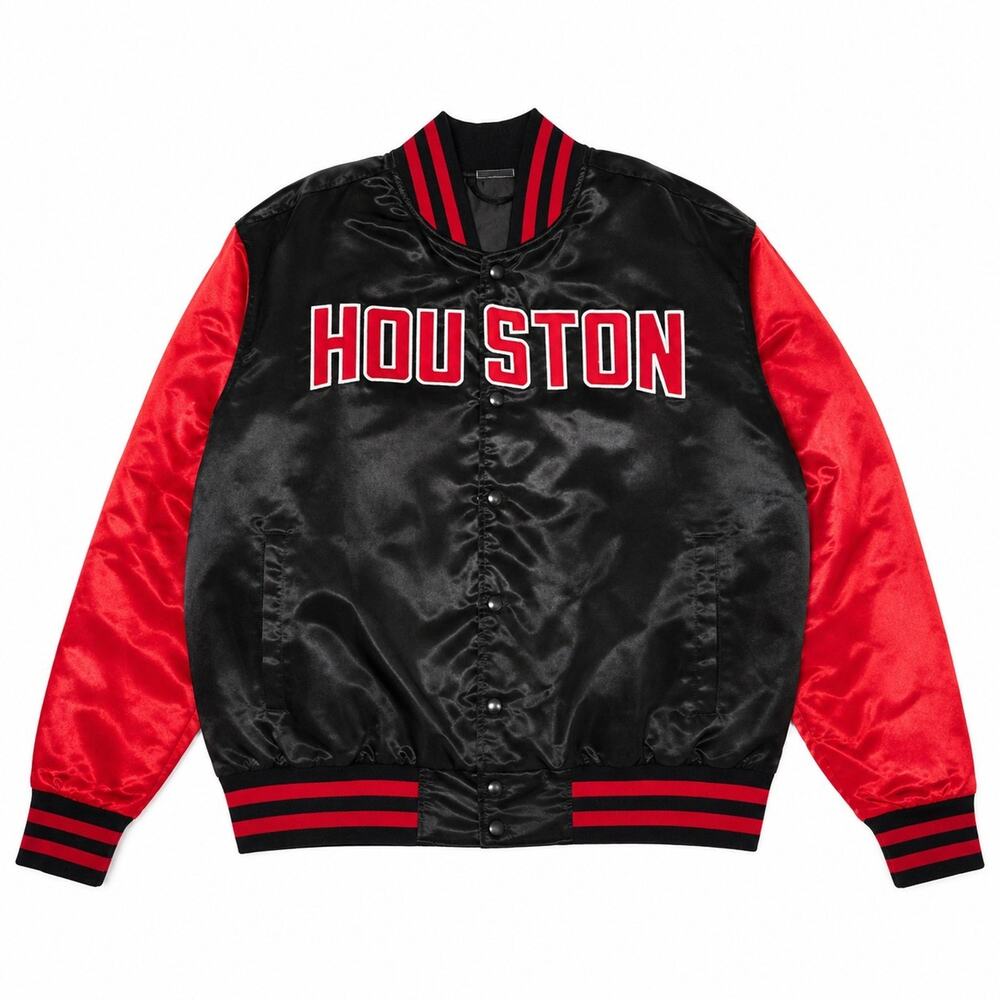 Houston Texans Satin Bomber Jacket Large Navy Red Season Tx Holder Exclusive